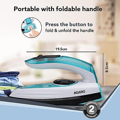 AGARO Primo Travel Steam Iron, 1200W, Compact, Ceramic Coated Sole plate
