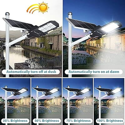 250W LED Solar Street Lights, Outdoor Dusk to Dawn Pole Light with Remote Control, Waterproof