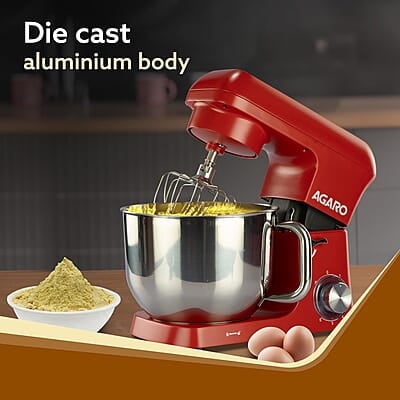 AGARO Supreme Stand Mixer 1500W with 6.2L SS Bowl, 6 Speed Setting, Pulse Function, Die Cast Aluminium Body, Copper Motor