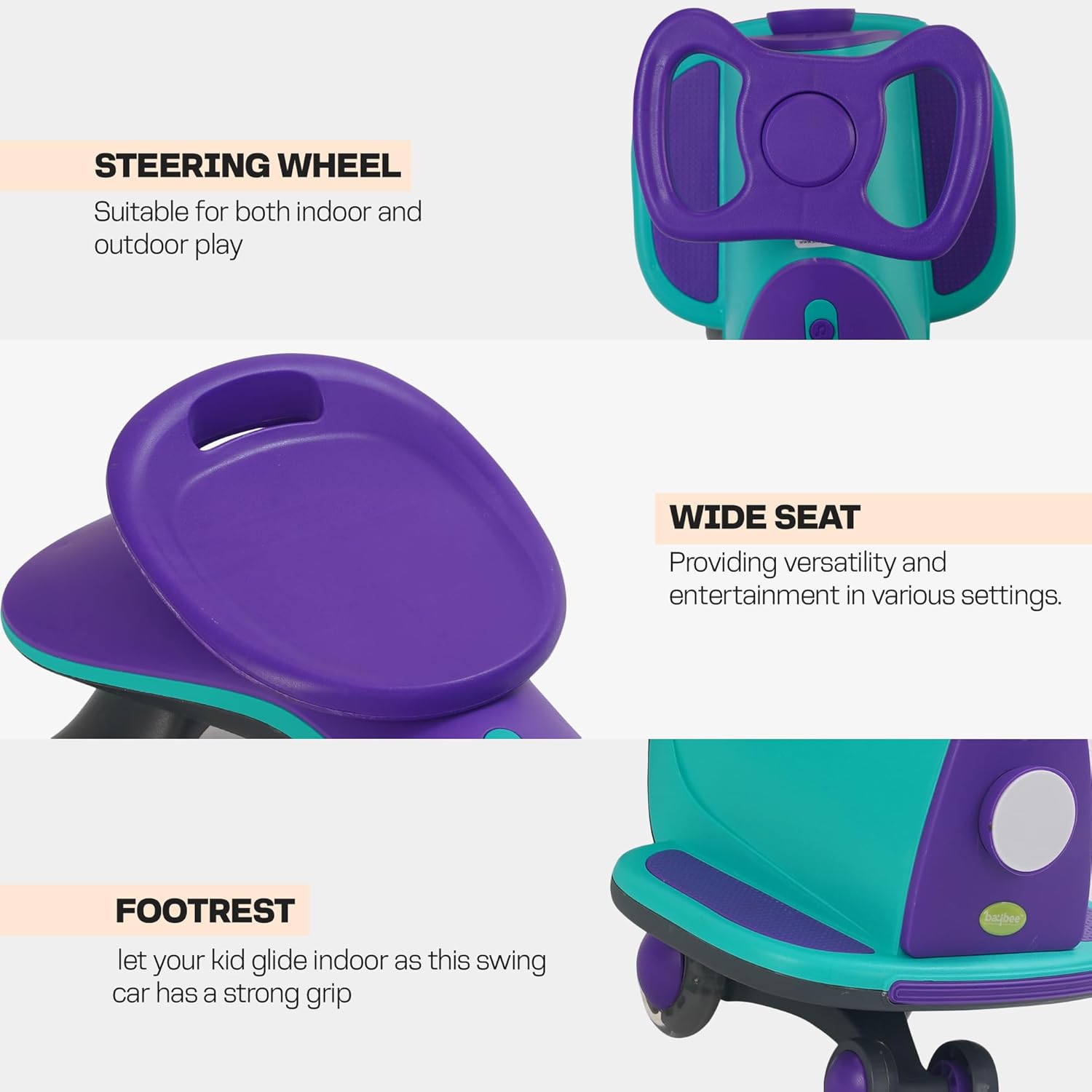 Baybee Nord Kids Magic Swing Car for Kids- Green/Violet