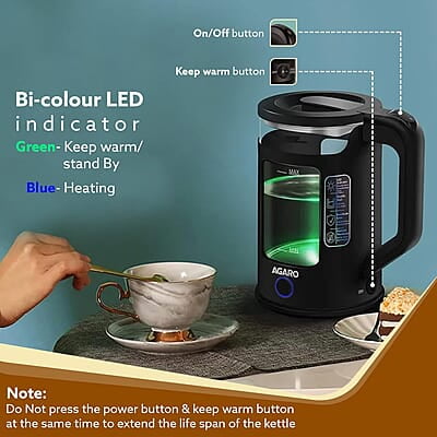 AGARO Galaxy Electric Kettle with Keep Warm Function, BPA Free PP Plastic & Glass body AGARO Galaxy Electric Kettle with Keep Warm Function, BPA Free PP Plastic & Glass body
