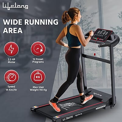 Lifelong FitPro LLTM111 (2.5 HP Peak) Motorized Treadmill for Home with 12 preset Workouts, Max Speed 14km/hr., Bluetooth Speaker Max. User Weight 110kg
