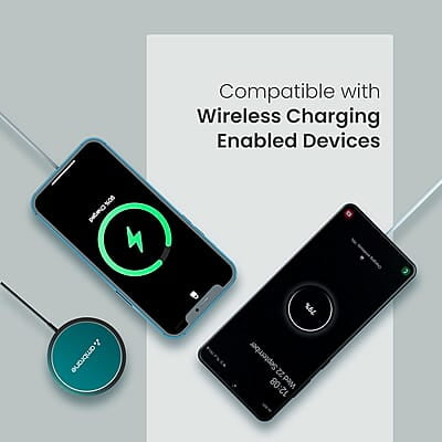 Ambrane Aero-Sync 15 Watt Fast Charging Wireless Pad, Compatible with Wireless Charging Enabled Devices, Smartphones