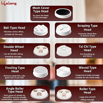 Lifelong Electric Body Massager Machine for Pain Relief  9 Massage Heads Multiple Speed Setting