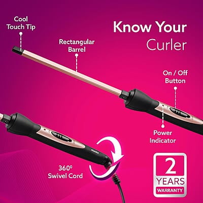 AGARO HC9007 Hair Curler With 7 MM Barrel, Rod, Tong, Chopstick Rectangular Hair Curler