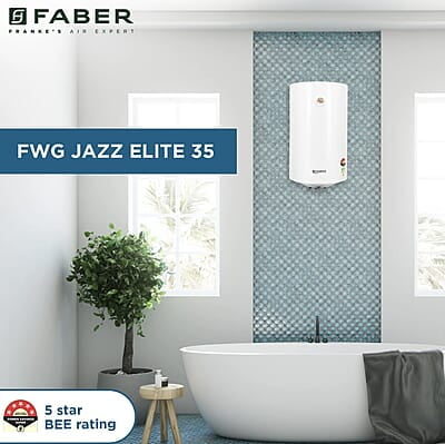 Faber Jazz Elite 35L Vertical Storage Water Geyser Heating Indicator Titanium Glassline Coated Tank 2000W Faber Jazz Elite 35L Vertical Storage Water Geyser Heating Indicator Titanium Glassline Coated Tank 2000W