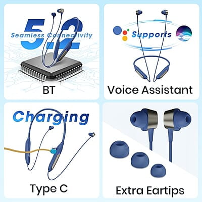 ZEBRONICS Yoga N3 with 46 Hours Backup,Bluetooth V5.2 Wireless Neckband,Enc Calling,Gaming Mode (Upto 50Ms),Voice Assistant,Dual Pairing,Splash Proof&Type C in-ear