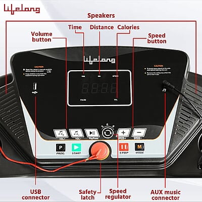 Lifelong FitPro (2.5 HP Peak) Manual Incline Motorized Treadmill for Home with 12 preset Workouts, Max Speed 12km/hr. Bluetooth Speaker