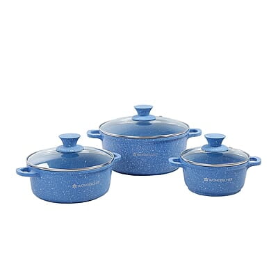 Wonderchef Granite Die-Cast Non-Stick 6-Piece Casserole Set with Lids Blue Wonderchef Granite Die-Cast Non-Stick 6-Piece Casserole Set with Lids Blue