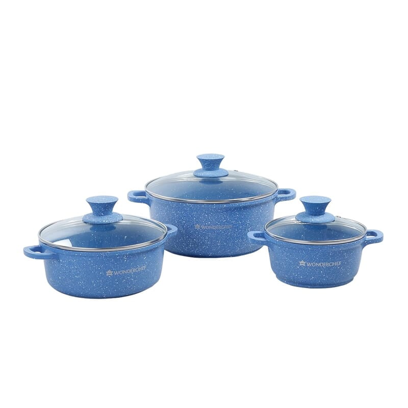 Wonderchef Granite Die-Cast Non-Stick 6-Piece Casserole Set with Lids Blue Wonderchef Granite Die-Cast Non-Stick 6-Piece Casserole Set with Lids Blue