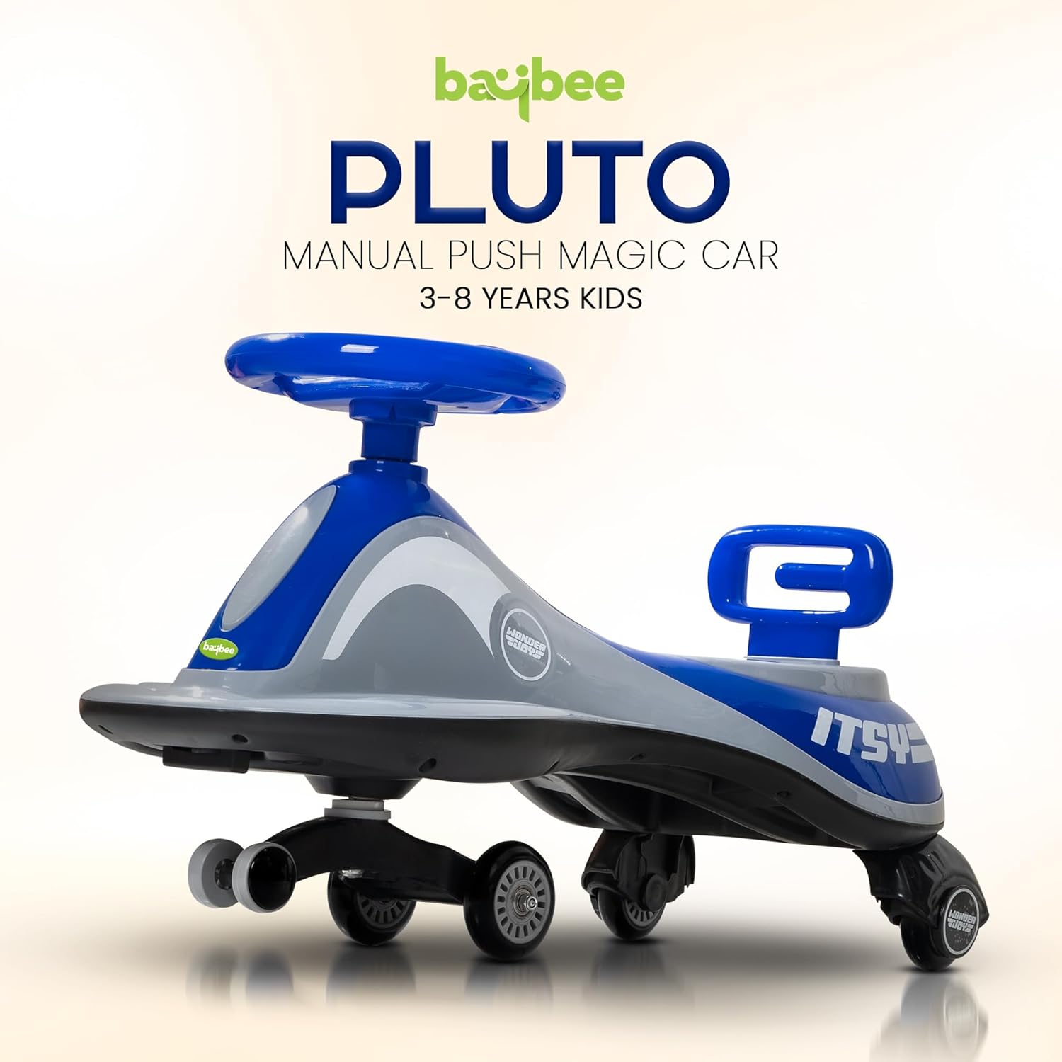 Baybee Pluto Kids Magic Swing Cars for Kids, with Led Lights, Scratch Free PP Wheels & Music-Blue