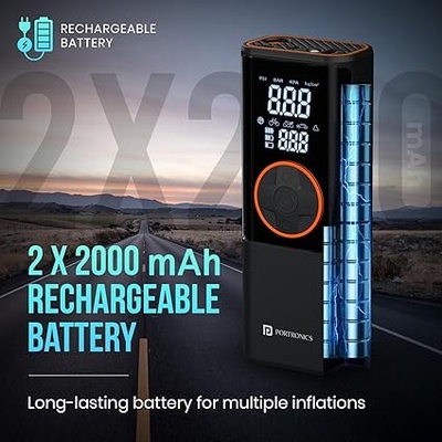 Portronics VAYU 4.0 Tyre Inflator - 4000mAh, Auto Shut-off, Digital Display, Built-in Flashlight, Cordless & Corded - For Cars, Bikes, & Cycles Portronics VAYU 4.0 Tyre Inflator - 4000mAh, Auto Shut-off, Digital Display, Built-in Flashlight, Cordless & Corded - For Cars, Bikes, & Cycles
