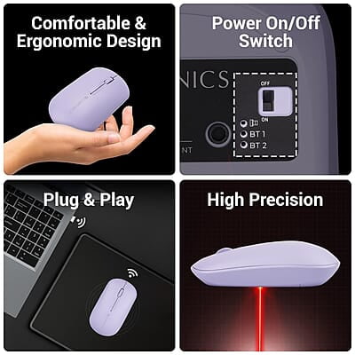 ZEBRONICS Pulse Wireless Mouse, Multi Connectivity, Dual Bluetooth, for Mac, Laptop, Computer, Tablet, 2.4GHz, 1200 DPI, Comfortable & Lightweight