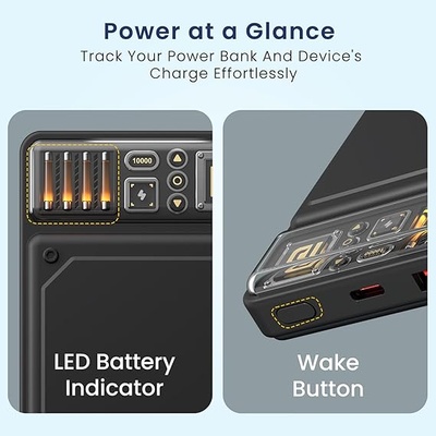 Portronics Luxcell C 10K 10000 mAh 22.5W Fast Charging Power Bank, Ultra Slim Power Bank with Mach USB-A Output, Type C PD Output, Type C Input, LED Indicator, Wake Up Button (Black) Portronics Luxcell C 10K 10000 mAh 22.5W Fast Charging Power Bank, Ultra Slim Power Bank with Mach USB-A Output, Type C PD Output, Type C Input, LED Indicator, Wake Up Button (Black)