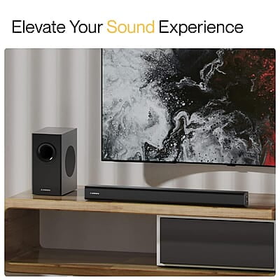 Ambrane 120W, 2.1 Channel Home Theatre with Remote,Subwoofer for Extra Deep Bass, HDMI ARC, Optical, BT v5.0, LED Display, Wall Mount and AUX