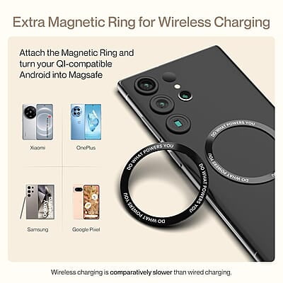 Ambrane 15W Qi-2 & Magsafe Wireless Charger with 60W Type C Cable for iPhone 15/15 Pro/15 Pro Max,iPhone 14/14 Pro/14 Pro Max,iPhone 13/12,Samsung & Other Qi-2 Device + Magnetic Ring