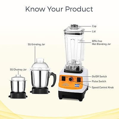 KENT 16083 Super Power Grinder & Blender 1200W| High-Speed Operation | BPA-Free and Stainless Steel Lockable Jars | Pulse Function & Speed Control