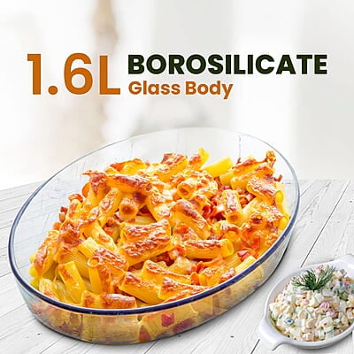 AGARO Elite Borosilicate Glass Baking Tray for Kitchen, 1600 ml Oval