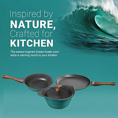 Preethi Artistic Collection Die Cast Non Stick Set, 27 cm Tawa, 24 cm Fry Pan, Kadai 24 cm with Glass Lid Preethi Artistic Collection Die Cast Non Stick Set, 27 cm Tawa, 24 cm Fry Pan, Kadai 24 cm with Glass Lid