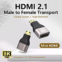 Mini HDMI (M) to 8K HDMI 2.1 (F) Adapter, 8K @60Hz, 4K @120Hz, Dynamic HDR, 3D & eARC for TV, Projector, Laptop Mini HDMI (M) to 8K HDMI 2.1 (F) Adapter, 8K @60Hz, 4K @120Hz, Dynamic HDR, 3D & eARC for TV, Projector, Laptop