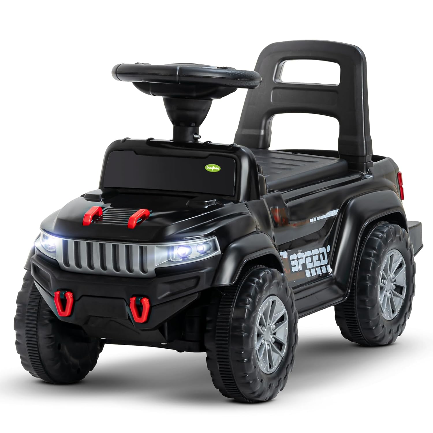 Baybee Push Ride on Baby Jeep for Kids Toys with LED Light & Storage Bin- Black