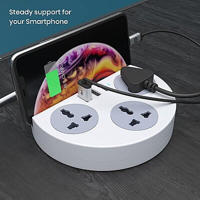 Portronics Power Plate 5 1500W Power Converter with USB Charger & Mobile Holder 3AC Socket + 3USB Ports, 1.5 m Cord Length