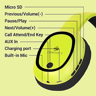 ZEBRONICS Thunder Bluetooth 5.3 Wireless Over ear Headphones with 60H Backup, Gaming Mode, Dual Pairing, ENC, AUX, Micro SD, Voice Assistant, Comfortable Earcups, Call Function