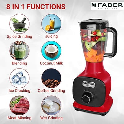 Faber FMG Candy 1000 3J 1000W Mixer Grinder with 3 Jar and 1 Fruit Filter, Mystic Red