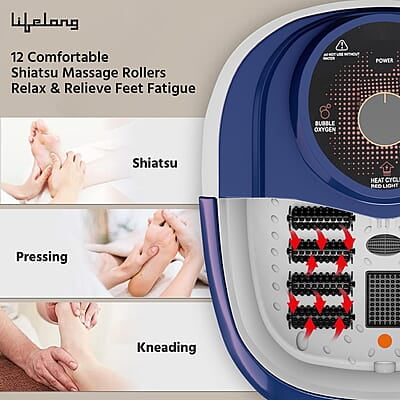 Lifelong Foot Spa Machine: Pedicure, Foot Spa, Massager - Relaxing Heat & Bubbles for Ultimate Foot Massage at Home – 12 Massage Rollers