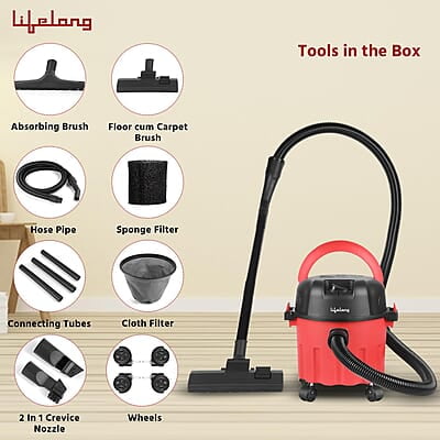 Lifelong 10 litre Vacuum Cleaner for Home - 1000 W, Wet & Dry Floor Cleaner
