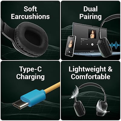 ZEBRONICS Thunder PRO Over Ear Wireless Headphone with Dual Pairing, Gaming Mode, ENC, Bluetooth, Call Function, Aux, Micro SD, Voice Assistant, Deep Bass, Up to 60h Backup