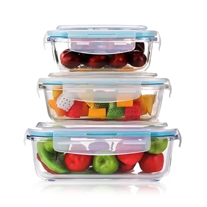 AGARO Borosilicate Glass Containers with Lids, 3 pcs Set (370ml, 640ml &1040ml), Microwave Safe
