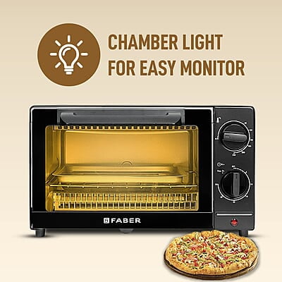 Faber 9L 1000W OTG Bake, Toast, Grill | Upper & Lower SS Heating Auto-Shut Off, Ready Bell