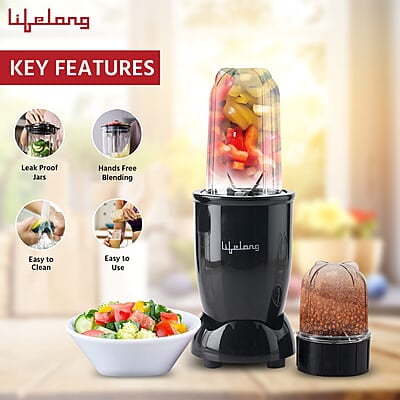 Lifelong Regalia PowerNutri Mixer/Grinder/Blender/Shaker, 2 Stainless Steel Blades,2 Unbreakable Jars, 450 W Powerful Copper Motor