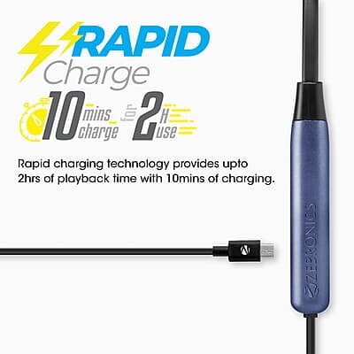 ZEBRONICS Zeb Evolve Wireless Bluetooth in Ear Neckband Earphone, Rapid Charge, Dual Pairing, Magnetic earpiece,Voice Assistant with Mic
