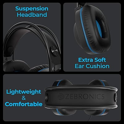 Zebronics Jet Premium Wired Gaming On Ear Headphone with LED Light for earcups, 40mm Neodymium Drivers, 2 Meter Braided Cable, Flexible mic, Suspension Headband, 3.5mm + USB Connector