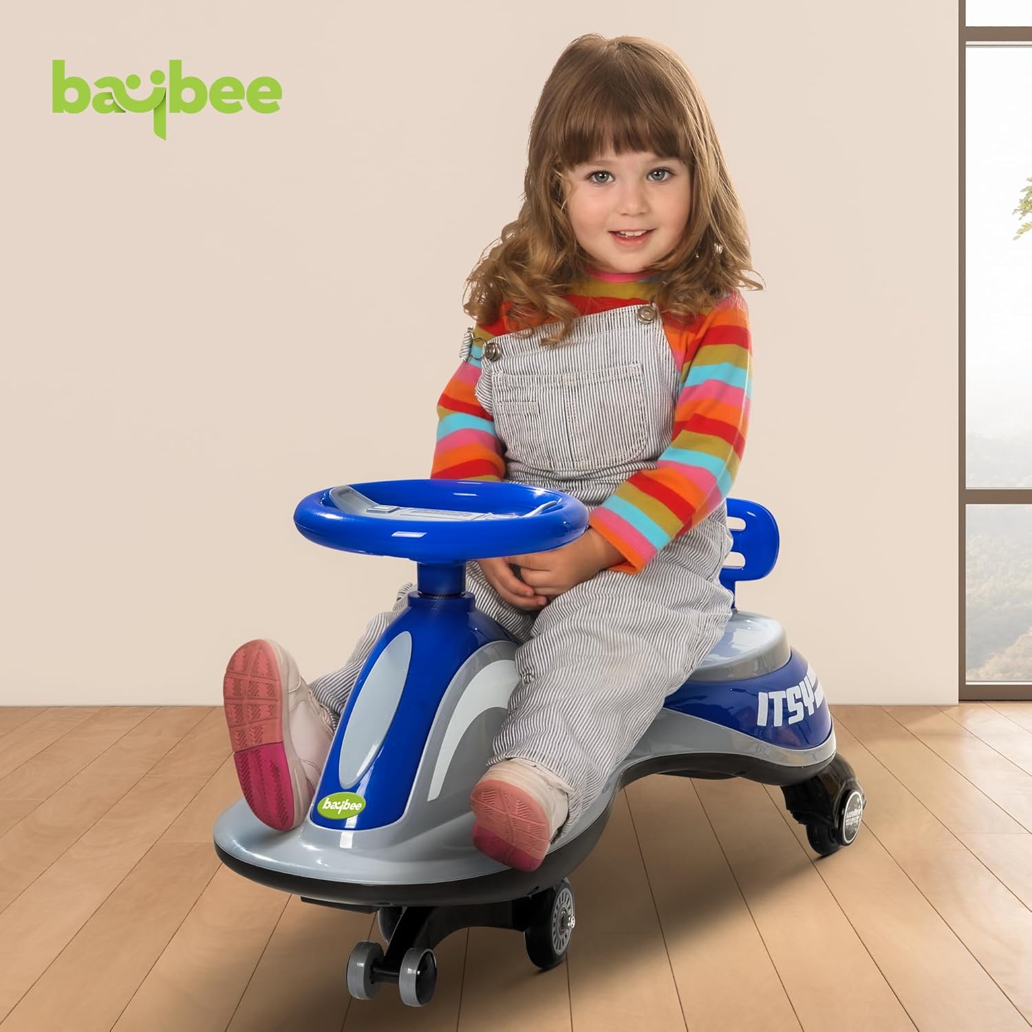 Baybee Pluto Kids Magic Swing Cars for Kids, with Led Lights, Scratch Free PP Wheels & Music-Blue