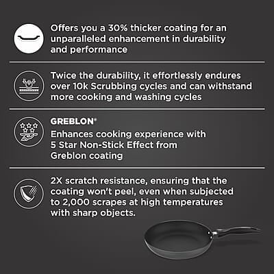 Preethi Dura Collection Non Stick Fry Pan, 24 cm, with Glass Lid, Gas & Induction Compatible