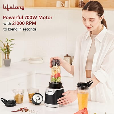 Lifelong 700 Watts Nutri Blender for Smoothie and Juices - 4 Bullet Jars 700 & 500ml - 100% Copper Motor