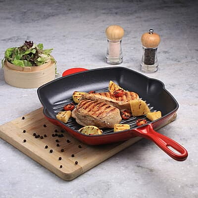 Wonderchef Ferro Cast-Iron 29.5 cm Grill Pan, 2.6L, 4.5 mm, Majolica Red Wonderchef Ferro Cast-Iron 29.5 cm Grill Pan, 2.6L, 4.5 mm, Majolica Red