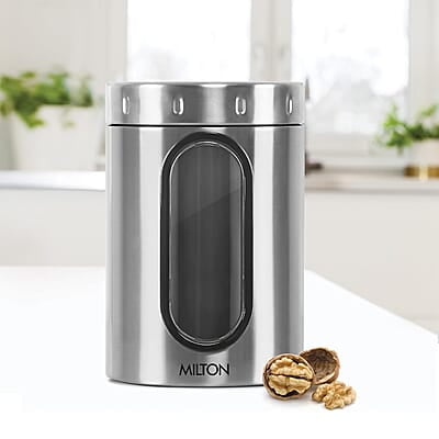 MILTON Steel Crispy 2000 Storage Jar, 2 Litres, Silver  Light Weight Odour Proof  Dishwasher Safe
