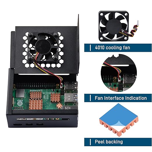 52Pi Raspberry Pi 5 Aluminum Black Case with Built-in Heat Dissipation Column and Heatsinks