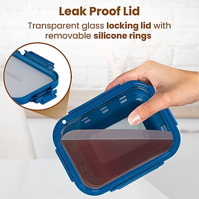 AGARO Imperial Borosilicate Glass Containers with Silicone Sleeves & with Lock Lid, 3 pcs Set, 370ml, 640ml, 1050ml