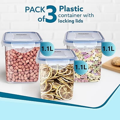 AGARO Airtight Container, Food Storage Container With Lid Leak Proof, BPA Free, Capacity 1.1L Each, Pack of 3