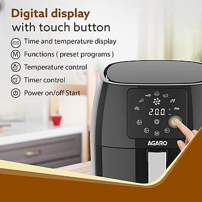 AGARO Sapphire Digital Air Fryer For Home, 4.5L, Electric Air Fryer Oven, 1400W, 7 Preset Programs, 360° AGARO Sapphire Digital Air Fryer For Home, 4.5L, Electric Air Fryer Oven, 1400W, 7 Preset Programs, 360°