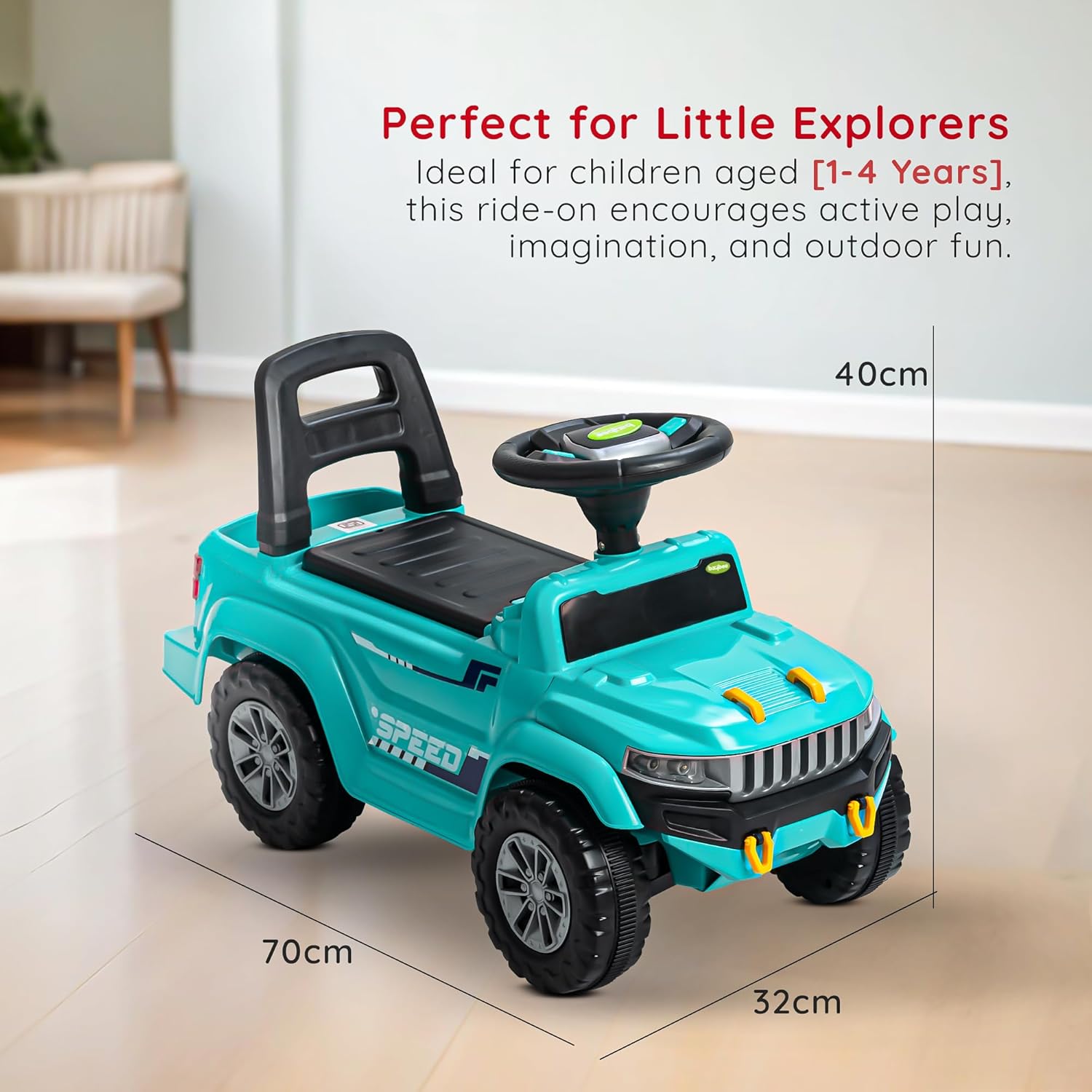 Baybee Push Ride on Baby Jeep for Kids Toys with LED Light & Storage Bin- Green Baybee Push Ride on Baby Jeep for Kids Toys with LED Light & Storage Bin- Green