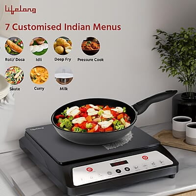 Lifelong 1800 Watt Induction Stove With Surge Protection, Electric Induction, 7 Preset Indian Menu Options