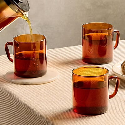 Borosil Classic Amber Mug, Borosilicate Glass, Scratch Resistant, Microwave Safe, Lightweight, for Chai, Green Tea, Milk, Coffee, Cold Coffee, 190 ml, Set of 6 Borosil Classic Amber Mug, Borosilicate Glass, Scratch Resistant, Microwave Safe, Lightweight, for Chai, Green Tea, Milk, Coffee, Cold Coffee, 190 ml, Set of 6
