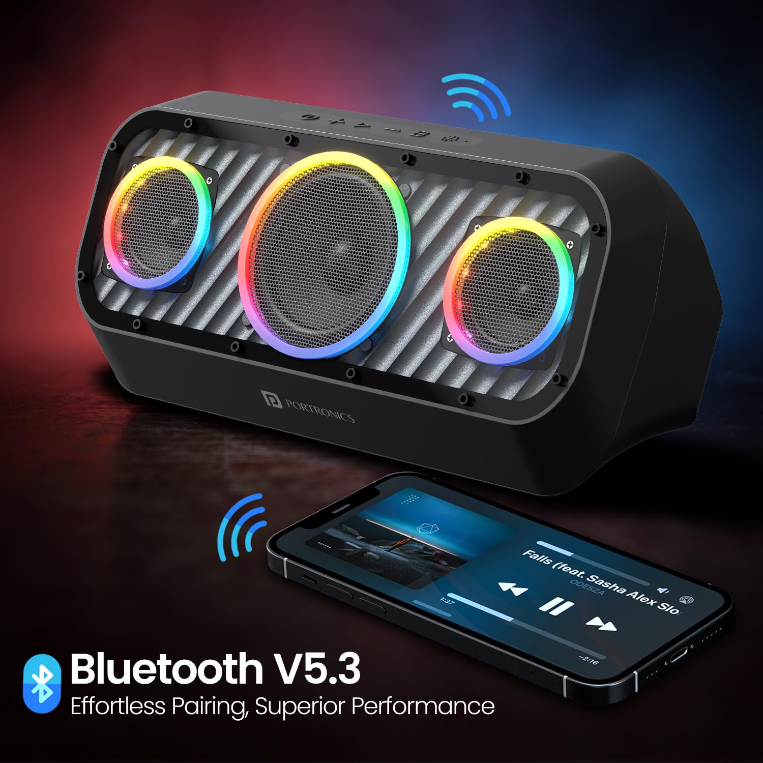 Portronics Microblast 60W Portable Party Speaker, Bass Boost, RGB Lights, 2.1 Channel, Bluetooth 5.3, USB, AUX, SD Card, Fast Charging Portronics Microblast 60W Portable Party Speaker, Bass Boost, RGB Lights, 2.1 Channel, Bluetooth 5.3, USB, AUX, SD Card, Fast Charging