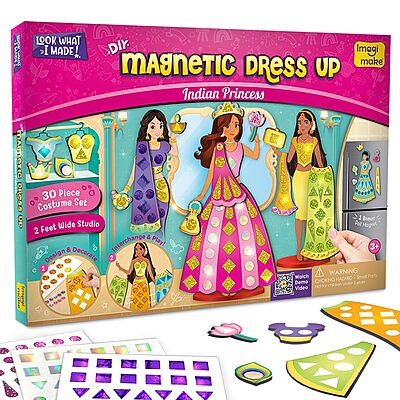 Imagimake DIY Magnetic Dress-Up Indian Princess |Pretend Play Toys for Girls | 30 Magnetic Dresses & Accessories  Age 3 -99 Years